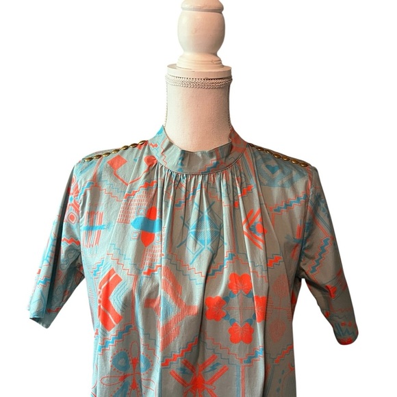 Sheridan French Patterned Gray and Orange Red Women's Casual Dress Size XS - Picture 2 of 13